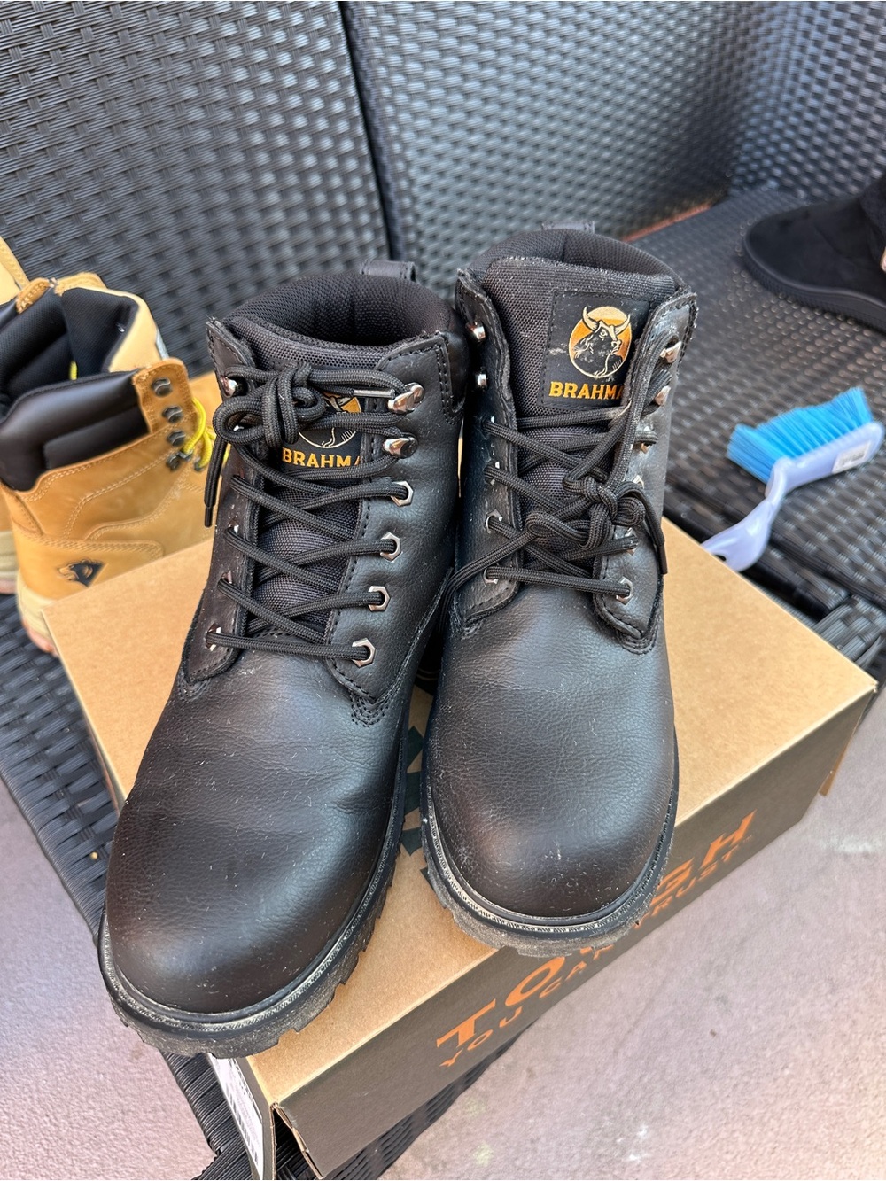 Brahma Men's Black Work Boots with Gold Logo